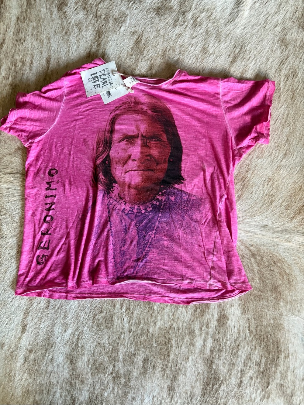 Magnolia Pearl Geronimo Bright Pink Graphic Tee with Portrait Print